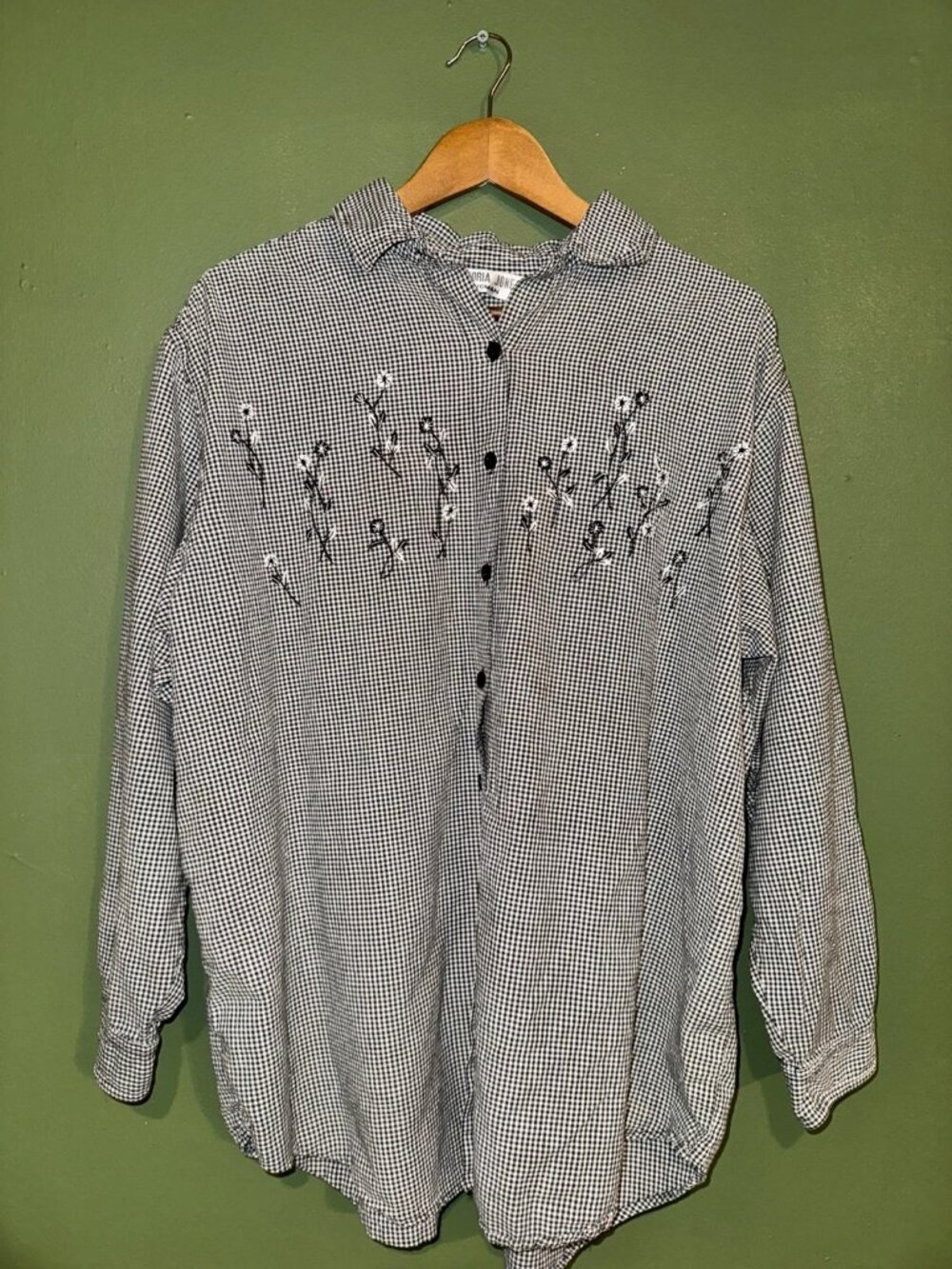Victoria Jones Woman Black White Gingham Cotton Button Front Shirt 2X